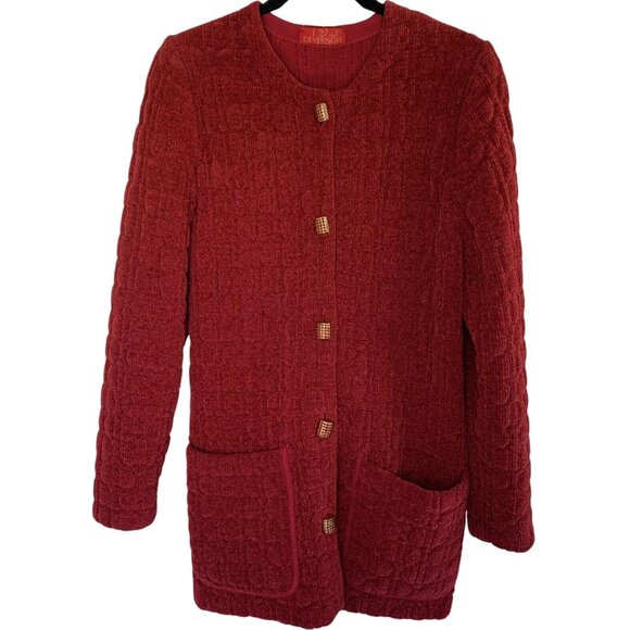 DEVERNOIS Red, Two Front Open Pockets w/ Gold Tone Rectangular Buttons Cardigan - Picture 1 of 11
